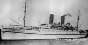 black and white picture of the HMT Empire Windrush